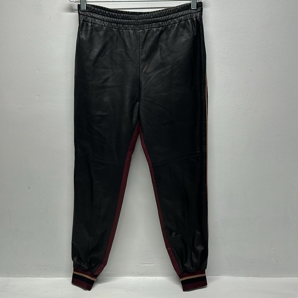 Prada Leather Pants Jogger Tapered Skinny Ankle Pant Black Maroon Colorblock 40 - Picture 1 of 11